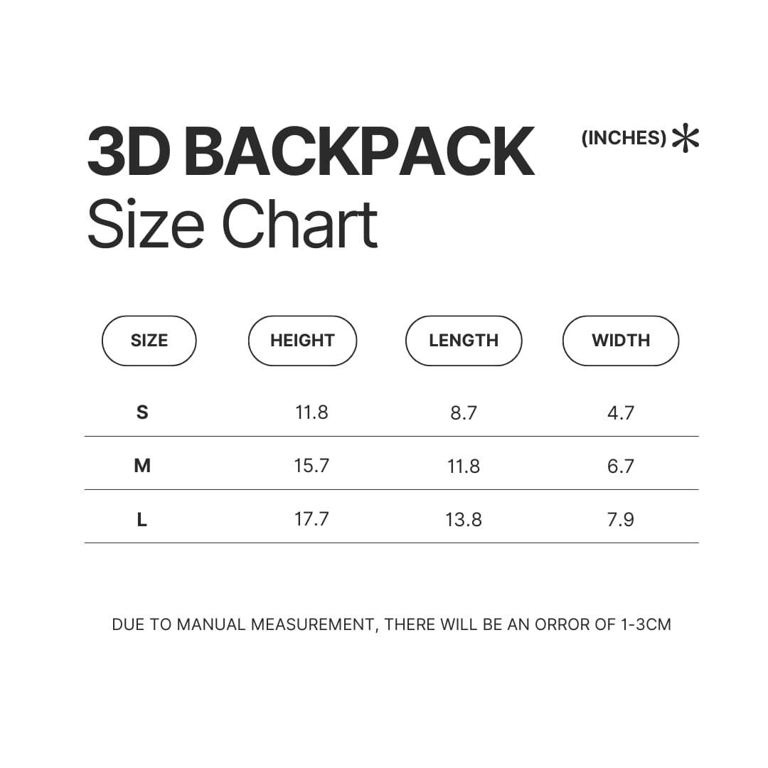 3D Backpack Size Chart - Hollow Knight Merch