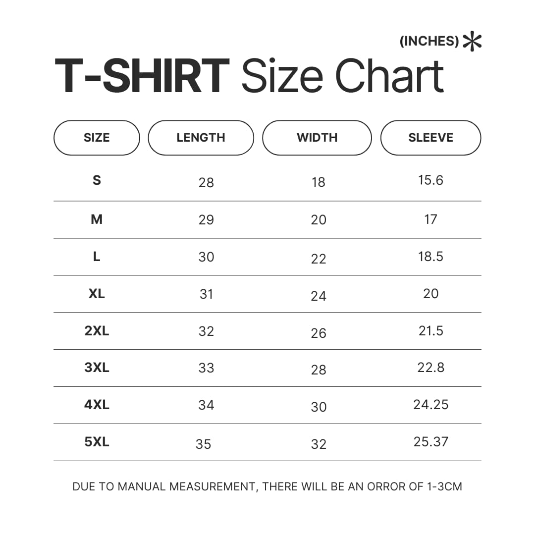 T shirt Size Chart - Hollow Knight Merch
